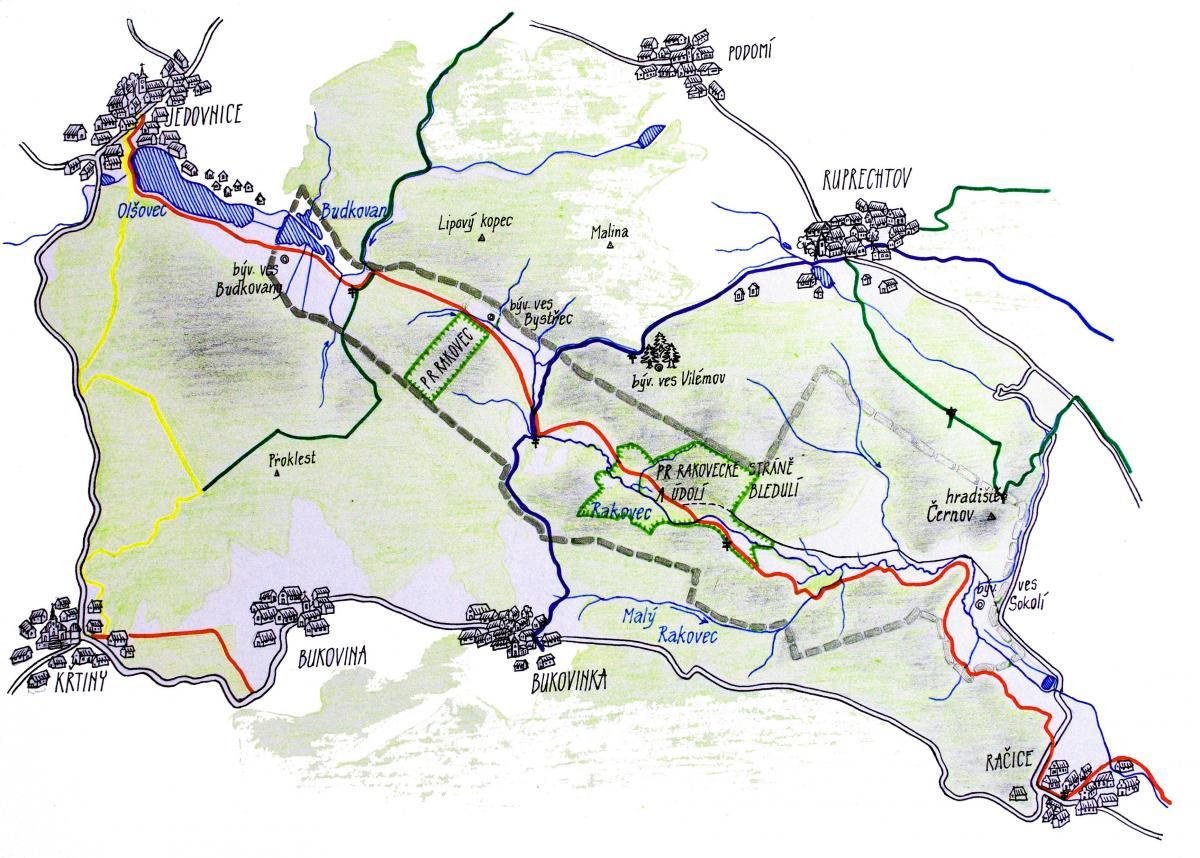 Mapa naučné stezky Rakoveckým údolím